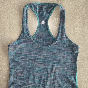 Lululemon Cool Racerback Athletic Tank Top. Green/blues space dye stripe